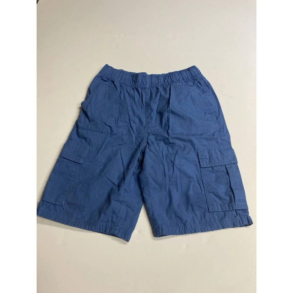 Place Boys Cargo Shorts Size 14 Blue Solid Elastic Waist Pockets